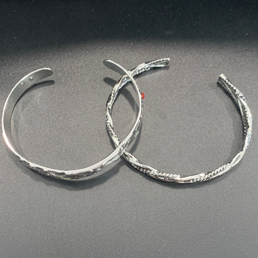 Set of 2 Silver Tone Textured Cuff Bracelet